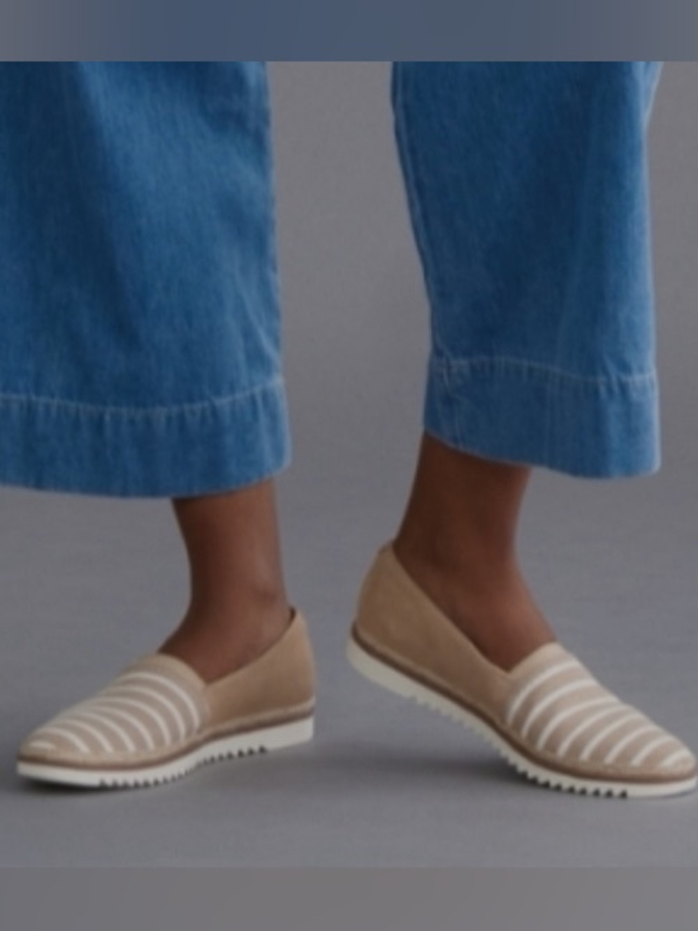 Clarks Women's Tan and White Striped Slip-On Espadrille Flats